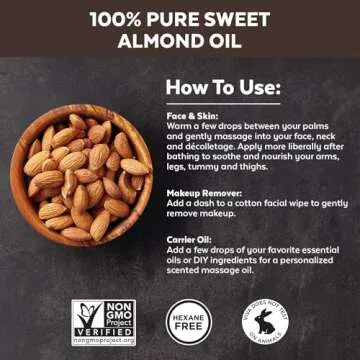 Sweet Almond Oil for Skin - Body Oil, Hair Moisturizer and Relaxing Massage and Oil, Carrier Oil for Essential Oils Mixing, Non-Greasy Pure Sweet Almond Oil for Hair and Skin, 16 fl oz