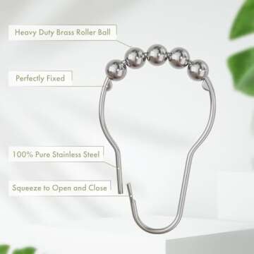 Amazer Shower Curtain Hooks, Decorative Shower Curtain Hooks Rust Proof Stainless Steel Shower Curtain Hooks, Shower Hooks for Shower Curtain Bathroom 12PCS, Polished Chrome