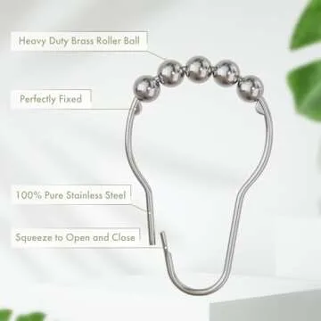 Amazer Shower Curtain Hooks, Decorative Shower Curtain Hooks Rust Proof Stainless Steel Shower Curtain Hooks, Shower Hooks for Shower Curtain Bathroom 12PCS, Polished Chrome