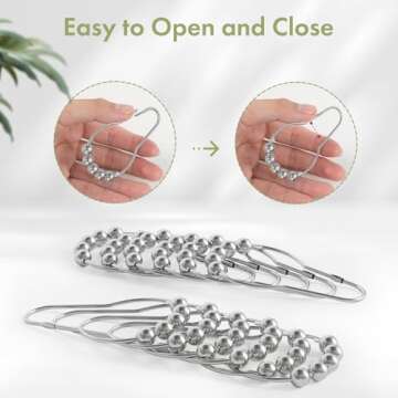 Amazer Shower Curtain Hooks, Decorative Shower Curtain Hooks Rust Proof Stainless Steel Shower Curtain Hooks, Shower Hooks for Shower Curtain Bathroom 12PCS, Polished Chrome
