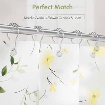 Amazer Shower Curtain Hooks, Decorative Shower Curtain Hooks Rust Proof Stainless Steel Shower Curtain Hooks, Shower Hooks for Shower Curtain Bathroom 12PCS, Polished Chrome