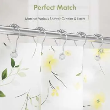 Amazer Shower Curtain Hooks, Decorative Shower Curtain Hooks Rust Proof Stainless Steel Shower Curtain Hooks, Shower Hooks for Shower Curtain Bathroom 12PCS, Polished Chrome