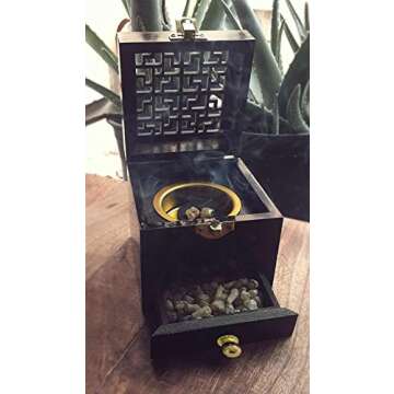 Nazareth Store Black Wood Incense Burner Holder Natural Ash Wood Box Distiller Cone Charcoal Resin Aromatherapy Fragrance Ornament