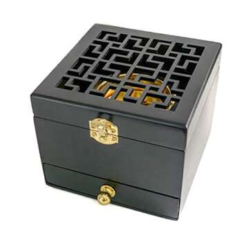 Nazareth Store Black Wood Incense Burner Holder Natural Ash Wood Box Distiller Cone Charcoal Resin Aromatherapy Fragrance Ornament