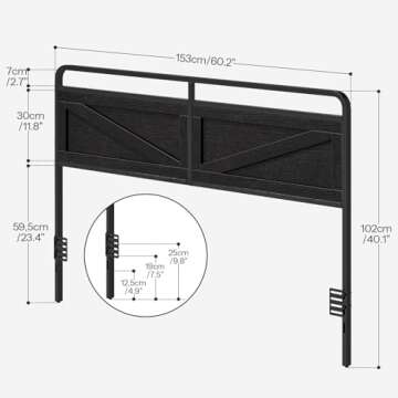 HOOBRO Wooden Panel Headboard, Queen Headboard, Minimalist Headboard with Metal Frame, Height Adjustable, Headboard with Bed Frame Adapter, Black