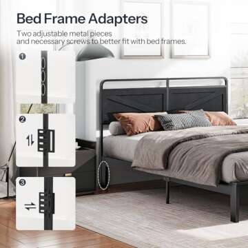 HOOBRO Wooden Panel Headboard, Queen Headboard, Minimalist Headboard with Metal Frame, Height Adjustable, Headboard with Bed Frame Adapter, Black