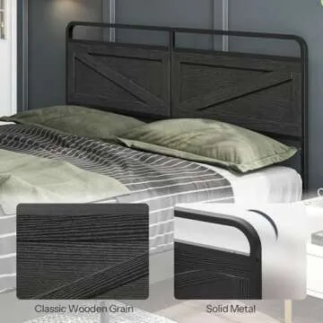 HOOBRO Wooden Panel Headboard, Queen Headboard, Minimalist Headboard with Metal Frame, Height Adjustable, Headboard with Bed Frame Adapter, Black