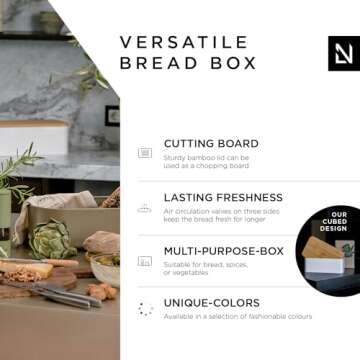 LARS NYSØM Bread Box I Metal Box with linen bag for long lasting freshness I Bread Bin with bamboo ...