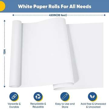 White Wrapping Paper Craft Paper Kraft Paper Roll 15" x 450", Bulletin Board Paper, Arts & Crafts, G...