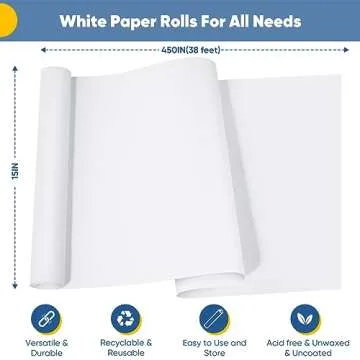 White Wrapping Paper Craft Paper Kraft Paper Roll 15" x 450", Bulletin Board Paper, Arts & Crafts, G...