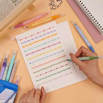 WRITECH Dual Tip Highlighter Markers: Aesthetic Fine & Chisel Tip Pastel Vintage Marker Multicolor Pens Pack No Bleed & Smear for Bible Highlighting Journaling, Assorted Colors 12ct