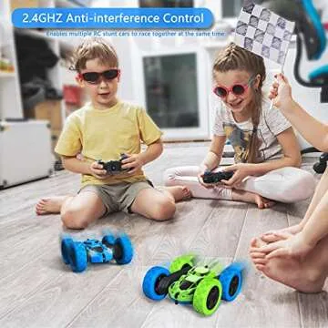 Hamdol Remote Control Car for 6-12 Year Old Double Sided 360°Rotating 4WD RC Cars with Headlights 2.4GHz Electric Rechargeable Race Stunt Toy Car for Boys Girls Birthday (Blue&Green)
