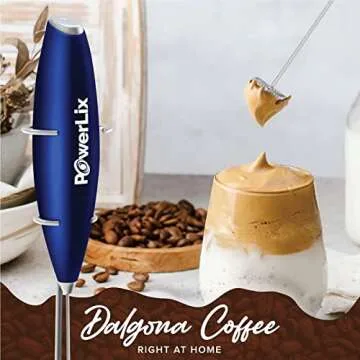 PowerLix Powerful Handheld Milk Frother With Stand Battery Operated Foam Maker Frother Wand For Coff...