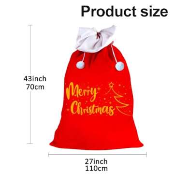 FOIMAS Christmas Santa Sack,43x27 inch Jumbo Velvet Santa Gift Bags with Drawstring for Christmas Gift Wrapping Home Decoration Supply,Gold