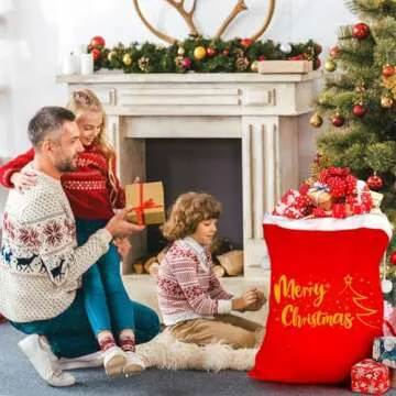 FOIMAS Christmas Santa Sack,43x27 inch Jumbo Velvet Santa Gift Bags with Drawstring for Christmas Gift Wrapping Home Decoration Supply,Gold