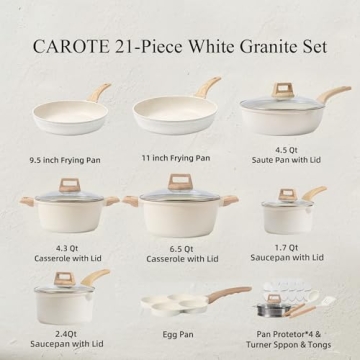 CAROTE 21Pcs Nonstick Granite Cookware Set
