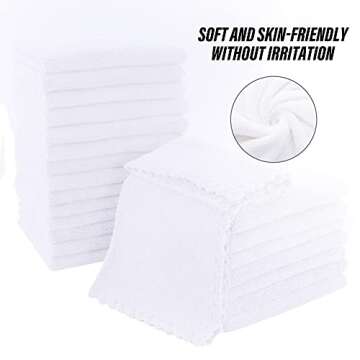 MOONQUEEN Ultra Soft Premium Washcloths Set - 12 x 12 inches - 24 Pack - Quick Drying - Highly Absorbent Coral Velvet Bathroom Wash Clothes - Use as Bath, Spa, Facial, Fingertip Towel (White)