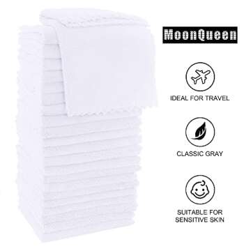 MOONQUEEN Ultra Soft Premium Washcloths Set - 12 x 12 inches - 24 Pack - Quick Drying - Highly Absorbent Coral Velvet Bathroom Wash Clothes - Use as Bath, Spa, Facial, Fingertip Towel (White)