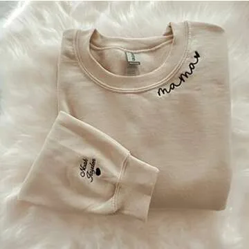 NAZENTI Custom Mama Embroidered Sweatshirt With Kids Names Sleeve-New Mom Personalized, Mama Sweatsh...