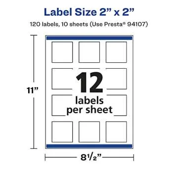 Avery Durable Waterproof Square Labels with Sure Feed, 2" x 2", 120 Oil and Tear-Resistant Waterproof Labels, Print-to-The-Edge, Laser/Pigment-Based Inkjet Printable Labels