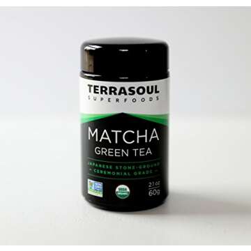 Terrasoul Superfoods Organic Matcha Green Tea (Ceremonial Grade in Miron Glass), 2.12 ounces (60g)