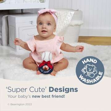 Bearington Collection Baby Lil’ Slugger, 5.5 Inch Red, White and Blue Plush Stuffed Baby Baseball Soft Ring Rattle