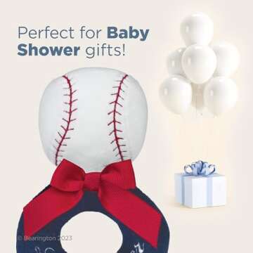 Bearington Collection Baby Lil’ Slugger, 5.5 Inch Red, White and Blue Plush Stuffed Baby Baseball Soft Ring Rattle