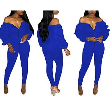 Ophestin Women Solid Tunic Bodycon Elastic Waistband Fall Bodycon Jumpsuits Rompers Outfits Plus Blue L