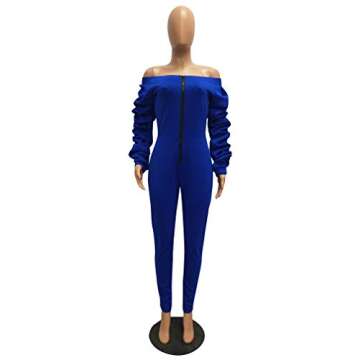 Ophestin Women Solid Tunic Bodycon Elastic Waistband Fall Bodycon Jumpsuits Rompers Outfits Plus Blue L