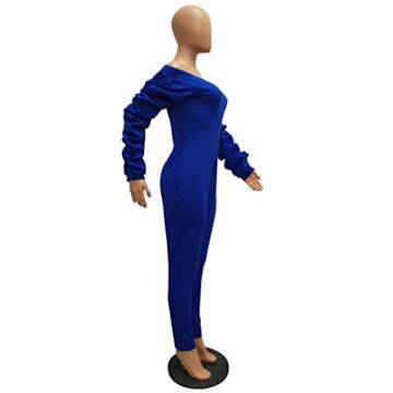 Ophestin Women Solid Tunic Bodycon Elastic Waistband Fall Bodycon Jumpsuits Rompers Outfits Plus Blue L