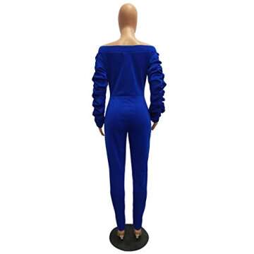 Ophestin Women Solid Tunic Bodycon Elastic Waistband Fall Bodycon Jumpsuits Rompers Outfits Plus Blue L