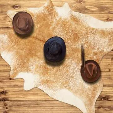 Rtizon Faux Cowhide Rug for Living Room, 4.6 x 5.2 Feet Khaki, Cow Print Skins Rug for Bedroom, Durable Premium Faux Fur Animal Cow Hide Rugs Carpet for Western Decor