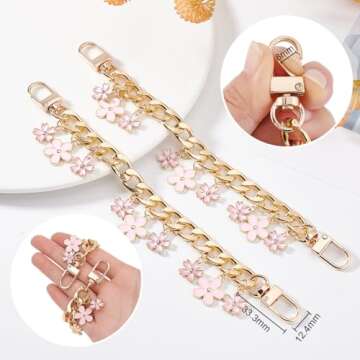 PH PandaHall 2pcs Bag Charm Chain, 7.9" Purse Chain Strap Golden Purse Charms Short Bag Chain Enamel Flower Charm Purse Handle Extender Decorative Bag Chains for Handbag Wallet Crossbody Shoulder Bag