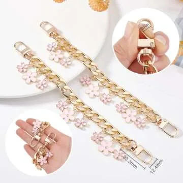 PH PandaHall 2pcs Bag Charm Chain, 7.9" Purse Chain Strap Golden Purse Charms Short Bag Chain Enamel Flower Charm Purse Handle Extender Decorative Bag Chains for Handbag Wallet Crossbody Shoulder Bag