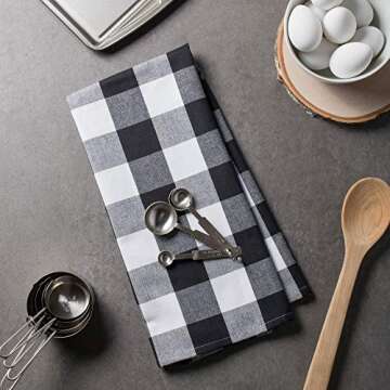 DII Buffalo Check Kitchen Collection, Classic Farmhouse Dishtowel Set, 20x30, Black & White, 3 Piece