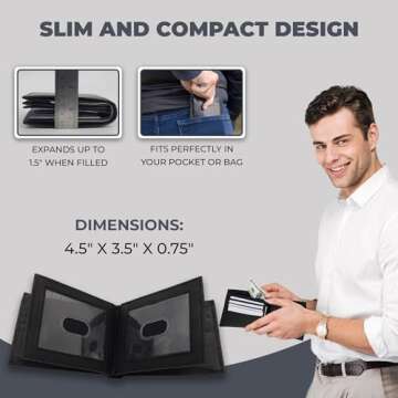 AG Wallets Bifold Leather Wallet for Men - Men’s Wallet with Double Center Flap & 3 ID Windows - Compact Wallet for Men - Cash Wallet with 12 Card Slots & 2 Billfold Compartments - Black