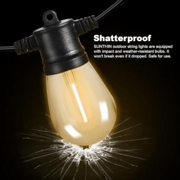 SUNTHIN Outdoor String Lights - 48FT Shatterproof Bulbs
