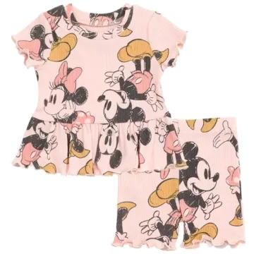 Disney Mickey Mouse Minnie Mouse Toddler Girls Peplum T-Shirt and Bike Shorts Outfit Set Pink 5T
