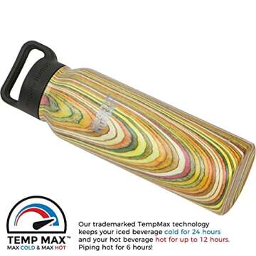 Healthy Human Stainless Steel Water Bottle | Double Walled Vacuum Insulated Water Thermos for Adults | Eco-Friendly Travel Bottles with Leak Proof Lid (Wood Stock, 21 oz/ 621 ML)