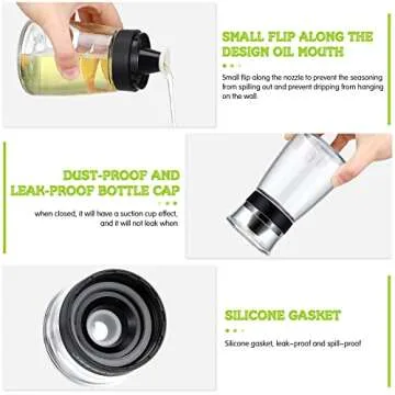 4 Pieces 5.4 oz Oil and Vinegar Dispenser Set with No Drip Tops, Glass Cruet Bottles Clear Olive Oil Bottles Soy Sauce Dispenser Cooking Oil Container Leakproof for Kitchen Barbecue Salad Dressing