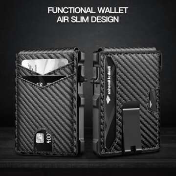 SEMORID Wallet for Men, Minimalist Mens Wallet with Money Clip, Pop Up Card Holder, RFID Blocking Leather Bifold Wallets, Slim Aluminum Card Case with ID Window, Gift Box