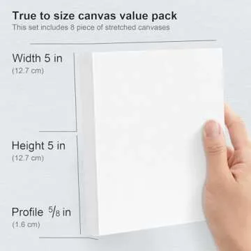 PHOENIX Small Stretched Canvas for Painting 5x5 Inch/8 Value Pack, 8 Oz Triple Primed 5/8 Inch Profile 100% Cotton White Blank Canvas, Square Framed Canvas for Oil Acrylic & Pouring Art