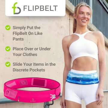 FlipBelt Zipper Running Belt, Waist Pack for Fitness and Running Fanny Pack for Women Men Phone Keys Money US Company - [Hot Pink] - [Medium]