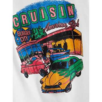 SOLY HUX Women's Car & Letter Graphic Print T-Shirt Casual Summer Short Sleeve Top White XL