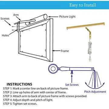 Ciata Picture Light Picture Frame Light Adjustable 14-Inches Integrated LED Art Light 15 Watt Metal Picture Lights for Wall, Artwork Light with in-line On/Off Switch E12 Candelabra Base Polished Brass