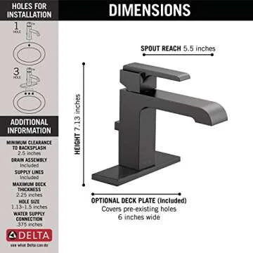 DELTA 567LF-BLMPU Ara Single Hole, 1.2 GPM Water Flow, Matte Black