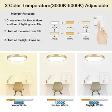 SOTTAE 2 Pack 12 Inch Brushed Gold Metal Flush Mount LED Ceiling Light,3000K-5000K 20W Thin Round Ce...