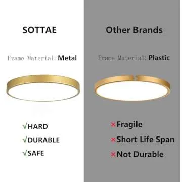 SOTTAE 2 Pack 12 Inch Brushed Gold Metal Flush Mount LED Ceiling Light,3000K-5000K 20W Thin Round Ceiling Lamp,Modern Low Profile Ceiling Light Fixtures for Bedroom Living Room Kitchen Bathroom