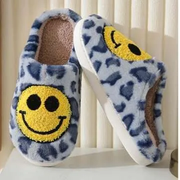 Eohsnem Smiley Face Slippers for Women Men, Retro Plush House Slippers Soft Cozy Memory Foam Slip-on Slippers for Indoor Outdoor