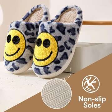 Eohsnem Smiley Face Slippers for Women Men, Retro Plush House Slippers Soft Cozy Memory Foam Slip-on Slippers for Indoor Outdoor